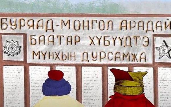 Бадма и Чагдар у памятника участникам в Великой Отечественной Войне